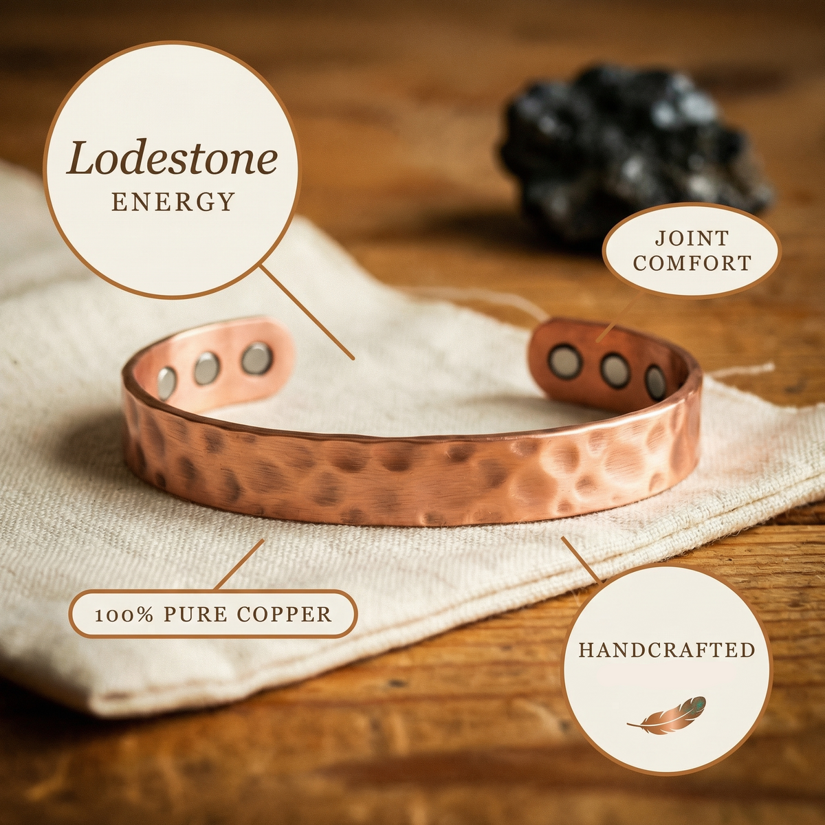 Helen's Lodestone Copper Bracelet